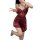 Woman modeling red transparent lingerie set with lace and satin, featuring sheer sleepwear design for couples.