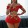 Trendy red off-shoulder lingerie set with gold sparkle details and sheer mesh skirt.