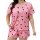 Trendy womens sexy print lounge set featuring a loose short sleeve top and shorts with playful heart patterns, perfect for co...