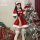 Sexy holiday cosplay outfit for new years eve party, featuring a red velvet bunny girl costume with santa hat and knee-high s...