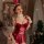 Velvet new year lingerie set featuring a festive bunny girl costume with red corset and fluffy accents, perfect for holiday-t...