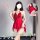 Vintage bow lace sleep dress with built-in pads, deep v-neck, backless design for women