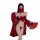 Woman in red sheer mask, heart-shaped tassel bodice lingerie set with flowing robe and fan, vintage chinese role play costume...