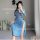 Vintage chinese-inspired sheer silk blend cheongsam-style nightwear featuring side slit skirt and embroidered details.