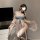 Vintage chinese-inspired sheer chiffon hanfu dress featuring a seductive palace-style doudou, perfect for elegant evening wea...