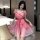 Vintage chinese-inspired sheer pink dress with red accents, perfect for sensual wear and role play.