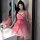 Vintage chinese-inspired sheer pink dress with red accents, perfect for sensual wear and role play.