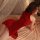 Elegant red vintage chinese-style lingerie set featuring lace cheongsam-inspired design with high slit and cut-out details, p...