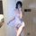 Vintage chinese-style lingerie set - embroidered lace cheongsam mini dress with backless & tied straps