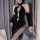 Vintage chinese-style lingerie set - high-slit cheongsam sleepwear with deep v & peekaboo bust, retro -inspired nightwear