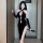 Vintage chinese-style lingerie set - high-slit cheongsam sleepwear with deep v & peekaboo bust, retro -inspired erotic