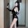 Vintage chinese-style lingerie set - high-slit cheongsam sleepwear with deep v & peekaboo bust, retro -inspired erotic