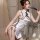 Vintage chinese qipao sleep dress set - cheongsam lingerie with slit, lace cut-out & bodycon design