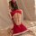 Vintage christmas lingerie set - retro cheongsam costume, sexy backless office-themed passion outfit with red trim and ribbon...