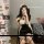 Vintage-inspired sexy lingerie set featuring a retro chinese qipao short sleeve split dress with seductive uniform style.