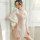 Vintage lace cheongsam lingerie set featuring side-slit open-cup robe with ties and sheer mesh detail, elegant design.