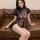 Vintage lace chinese qipao lingerie set featuring sheer short skirt with high slit, pure temptation costume design.