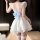 Back view of wangcaige blue gingham maid lingerie set with lace trim, bow detail, and thigh-high stockings.