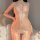 Woman wearing wangchunshan sexy lace bodysuit with rhinestones, sheer mesh design and adjustable straps for adults.