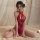Elegant vintage-inspired red cheongsam lingerie with intricate lace detailing, featuring a high waist design and split sides ...
