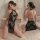 Elegant vintage-inspired black lace cheongsam lingerie with high waist design, featuring intricate floral patterns and split ...