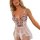 White lace babydoll nightgown with blue floral embroidery, featuring a sexy mesh chemise design for women.