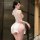 Woman wearing white open-front lace dress with high slit, tight fit sleepwear costume for women.