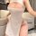 Woman wearing white sexy open-front lace dress with high slit, provocative lingerie nightgown for women.