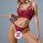 Wine red lace babydoll lingerie set with open-crotch design, featuring strappy bra and matching thong for women.
