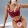 Woman wearing wine red lace babydoll set with open-crotch design, showcasing sexy lingerie for us & eu markets.