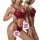 Wine red lace babydoll set with open-crotch design, featuring delicate straps and floral embroidery for a sultry look.