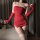 Sexy red bodysuit dress with lace trim and thong-style design, perfect for holiday celebrations.