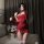 Sexy red strapless bodysuit with white accents, perfect for midnight passion nights.