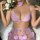 Womens luxury beach bikini set featuring elegant design with heart embellishments and fluffy pom-poms, perfect for vacation w...