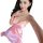 Woman modeling a pink silky deep v lingerie nightgown set, featuring delicate lace trim and sensual design for adults.