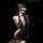 Woman wearing black sheer mesh lingerie set with tear-away design, featuring elegant cutouts and sensual fit.