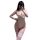 Woman modeling beige lace bodysuit with sheer back, tight fit, and matching thigh-highs for date night lingerie.