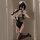 Sexy maid outfit featuring lace details and a black bodysuit with a hidden snap closure, perfect for sensual allure.