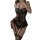 Woman wearing black lace sheer backless chemise with underwire push-up support and matching garter straps.