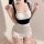 Sexy womens maid costume set featuring a white bodysuit with ruffles, black accents, and bells, perfect for small bust enhanc...