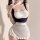 Sexy womens maid costume set featuring a white bodysuit with ruffles, black accents, and bells, ideal for small bust enhancem...