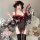 Womens seductive japanese-inspired lace kimono set - sheer backless robe with alluring floral print, featuring elegant red ac...