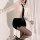 Womens seductive ol secretary costume with backless design, featuring a sheer white blouse, black tie, mini skirt, and stocki...