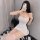 Womens sensual fairy-themed ice silk slip dress with backless design and maid-inspired striped set, perfect for evening elega...