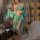 Womens sensual hanfu-inspired lace chemise set featuring sheer chiffon bodysuit with halter neck design, boho-chic style.