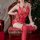 Womens sexy christmas nightgown - elegant sheer lace robe for new year eve & holiday parties, featuring festive red design wi...