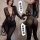 Womens sexy black lace bodysuit with deep v-neck, long sleeves, dual zippers, and open-crotch design — sheer, tight-fit one-p...