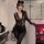 Womens sexy black lace bodysuit with dual zippers, open-crotch design, and sheer tight-fit silhouette — plus size one-piece l...