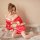 Womens sexy lace bodysuit set - sheer kimono-inspired open-crotch tight costume outfit, featuring vibrant red fabric with flo...