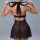 Woman wearing sheer mesh chemise nightgown with adjustable straps and elegant lace design, showcasing back view.